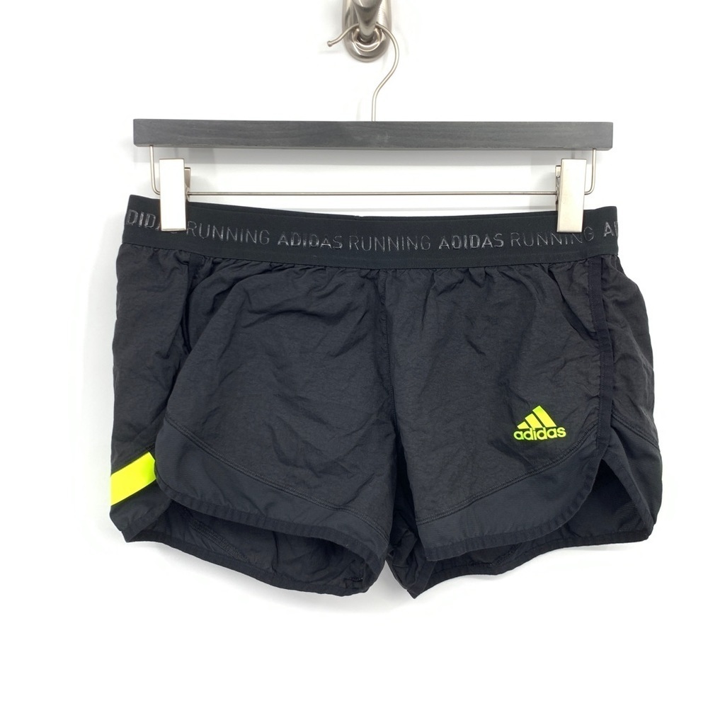 ADIDAS Women Large Shorts Black Yellow Ultra Athletic Liner Pull On‎ 3"